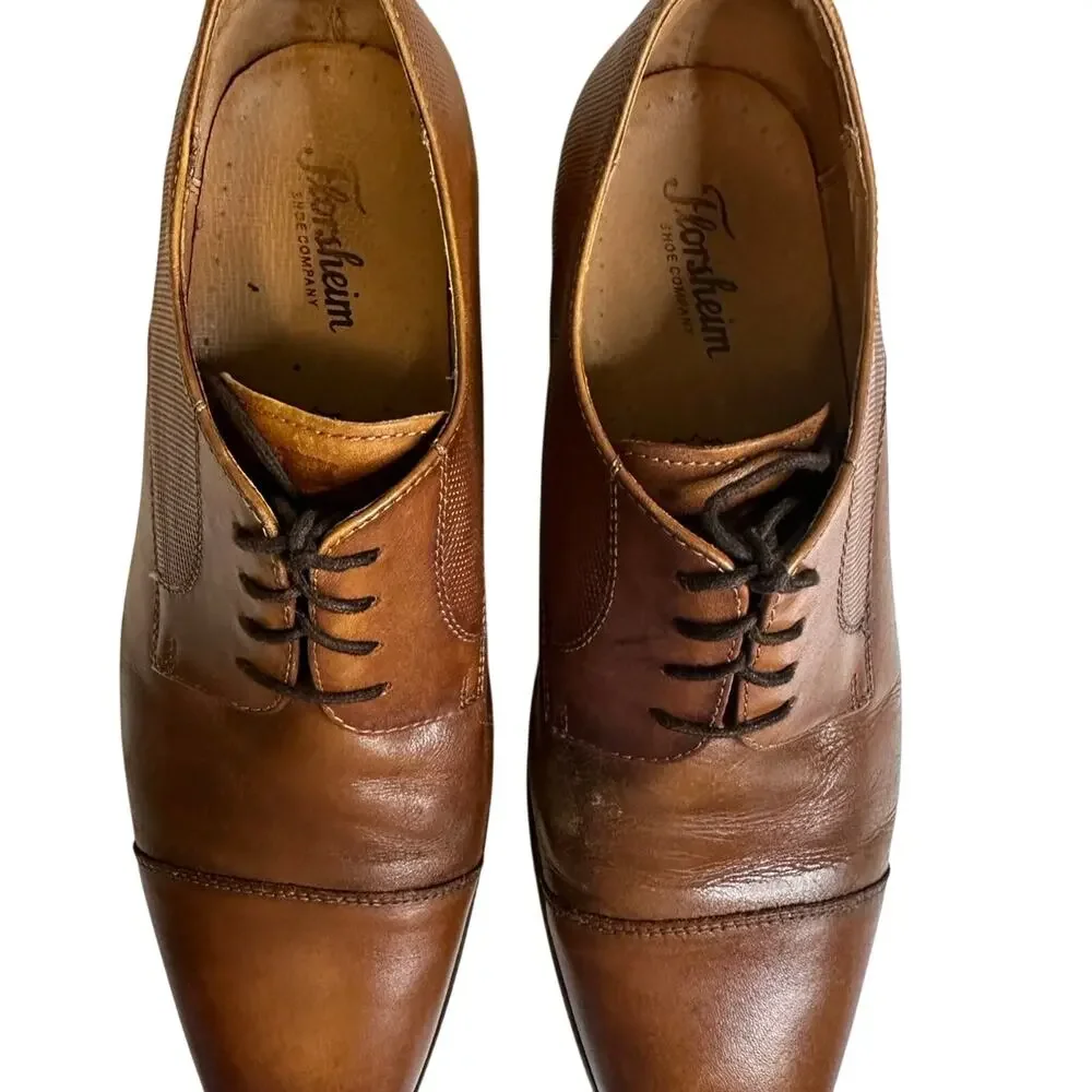 Florsheim Men’s Leather Cognac Brown Lace Up Cap Toe‎ Oxford Size 10D